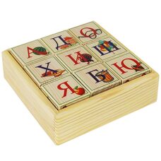 Русский алфавит-цифры, 9 кубиков (на подставке)